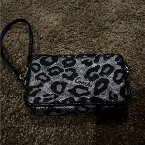 Coach Leopard Print Wristlet in Black and Gray
